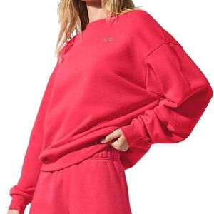 ALO Yoga Accolade Crew Neck Pullover Candy Red Size M